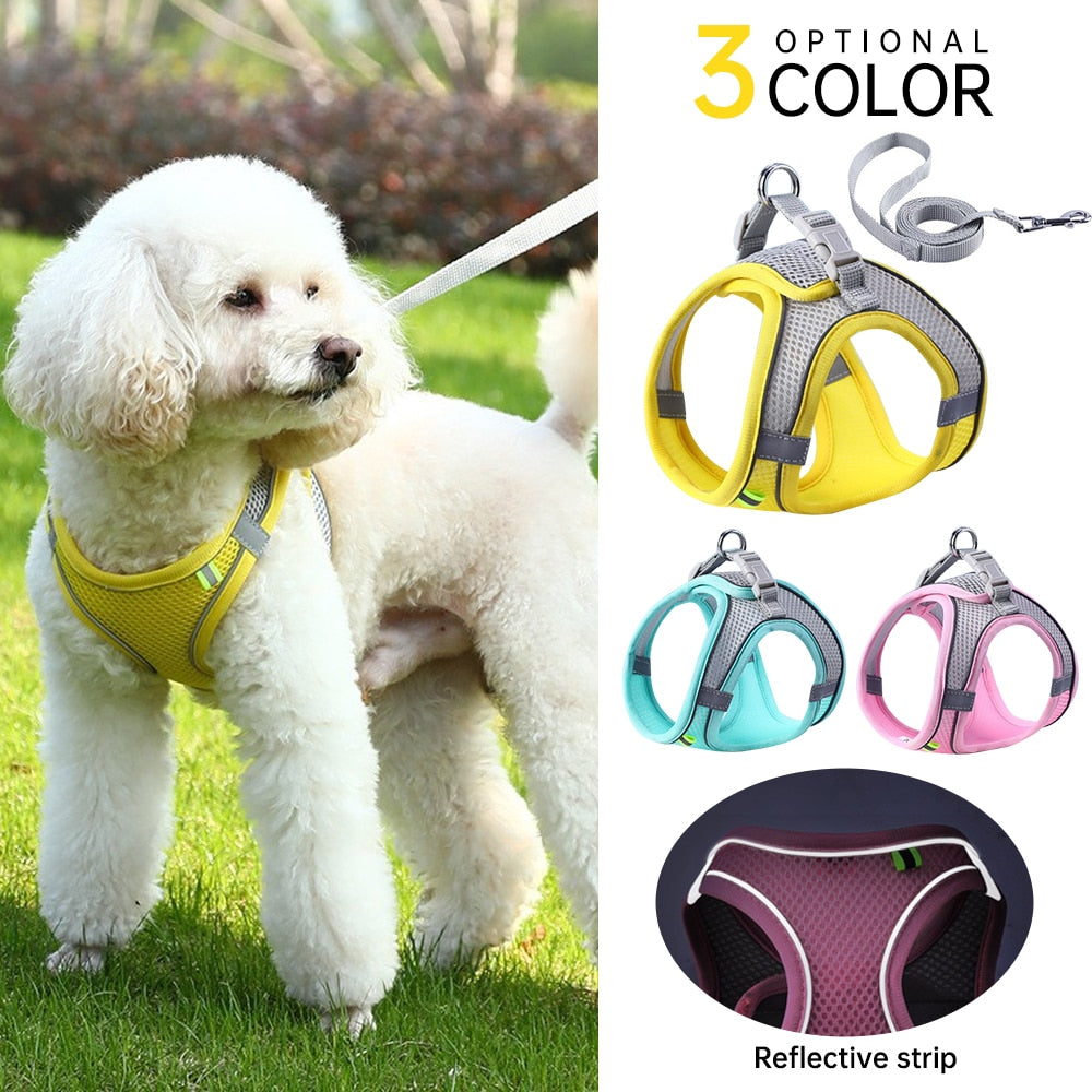 Dog Harness Clothes Vest Chest Strap Cat Collars Rope Small Dogs Reflective Breathable Adjustable Outdoor Walking Pet Supplies