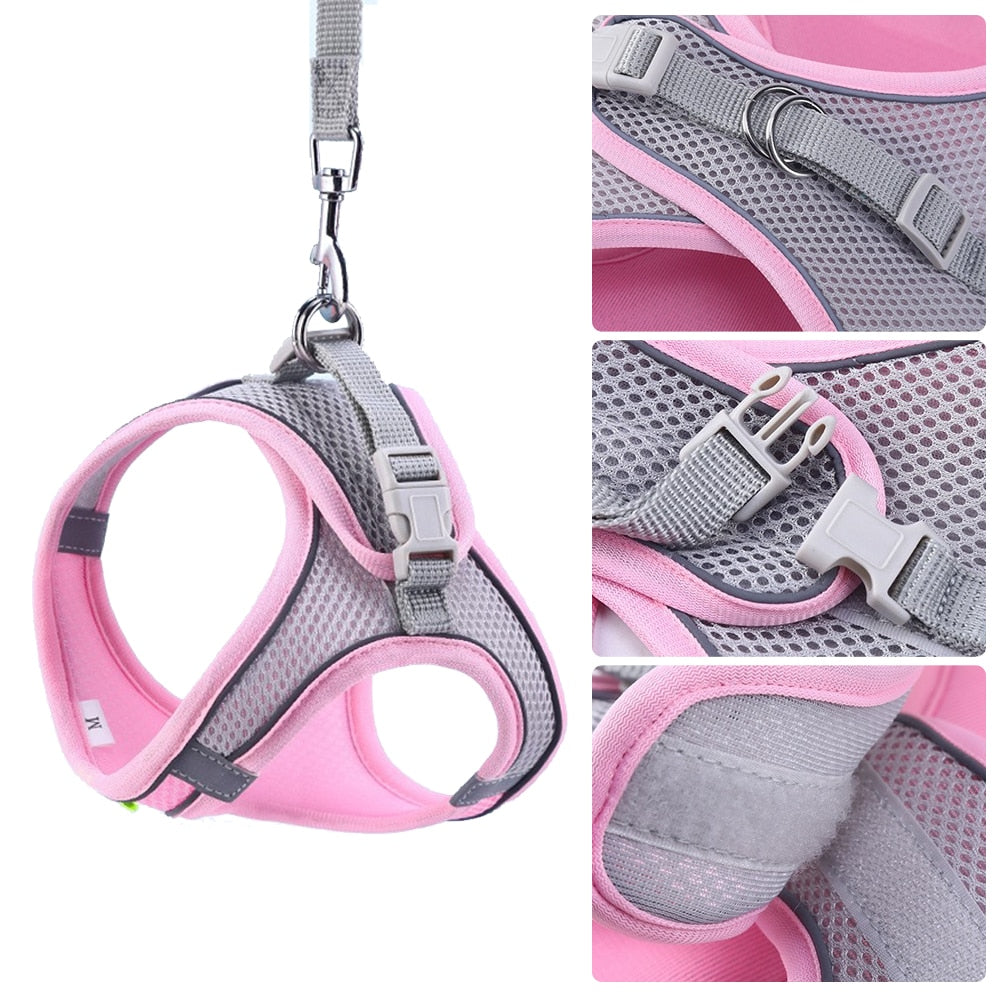 Dog Harness Clothes Vest Chest Strap Cat Collars Rope Small Dogs Reflective Breathable Adjustable Outdoor Walking Pet Supplies