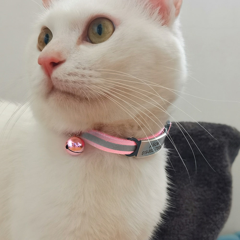 Reflective Cat Collar Free Engraved Cats Kitten Collars with Bell Puppy Pet Necklace Accessories for Cat Small Dog Chihuahua