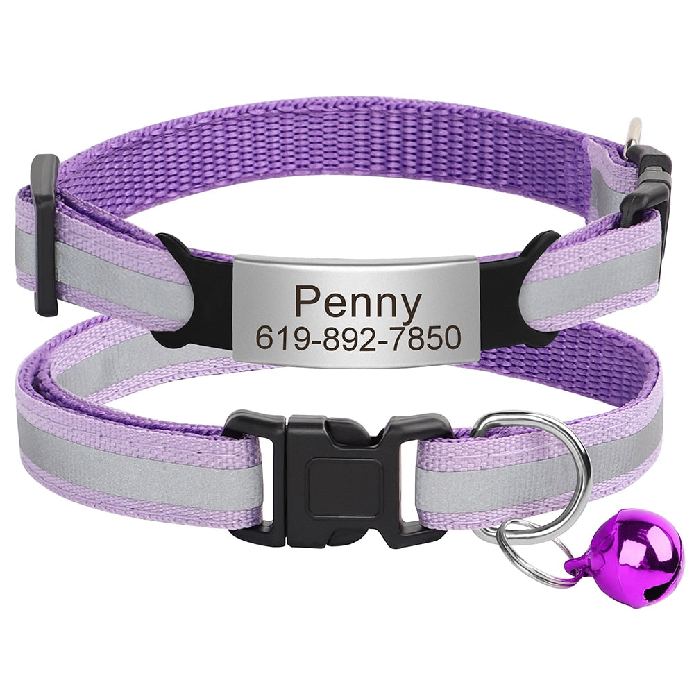 Reflective Cat Collar Free Engraved Cats Kitten Collars with Bell Puppy Pet Necklace Accessories for Cat Small Dog Chihuahua