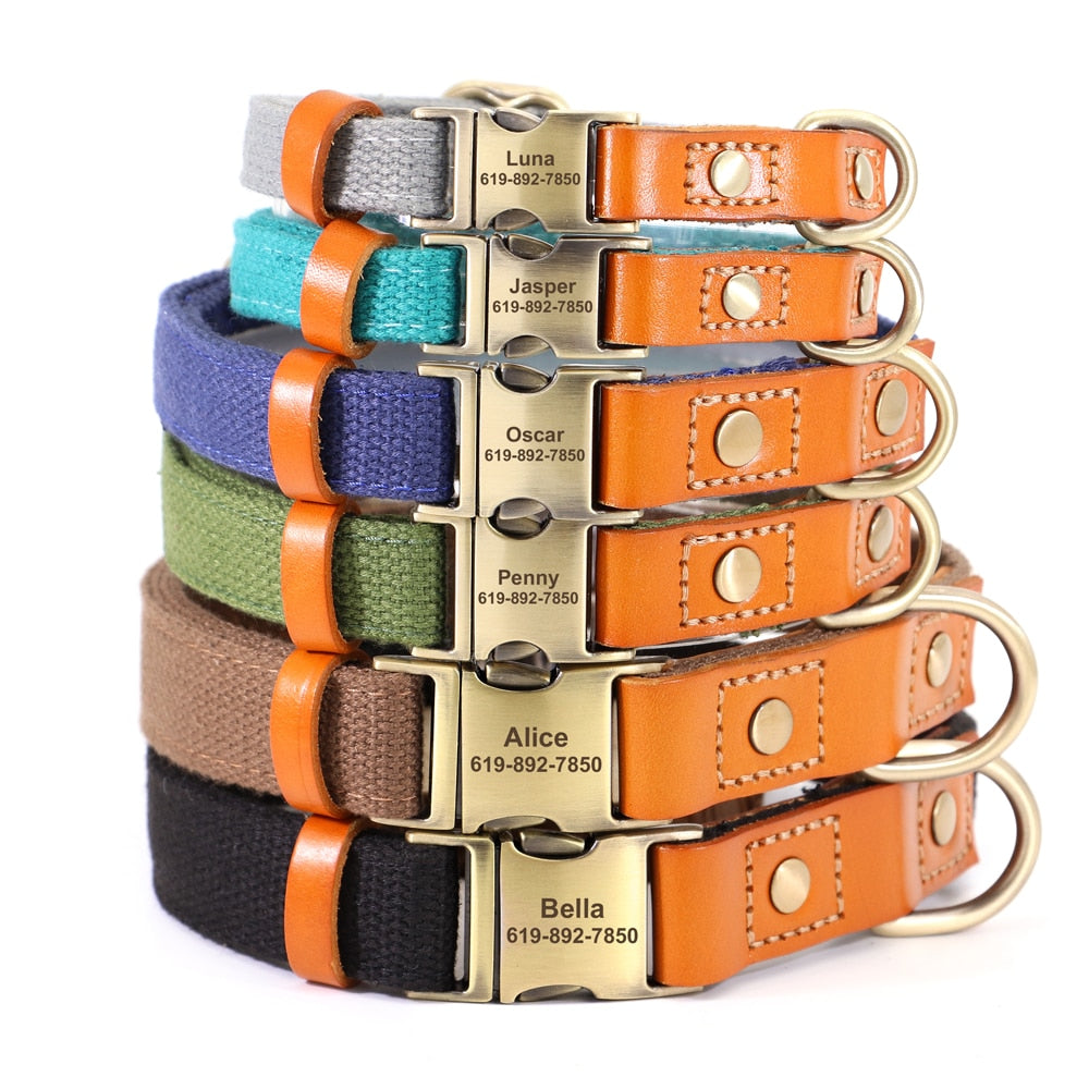 Personalized Dog Collar Leash Set Customized Leather Pet Collar